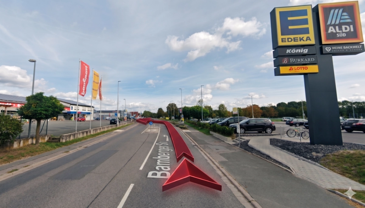 Abbiegung an der Bamberger Straße beim Bosch Car Service - Anfahrt von Westen