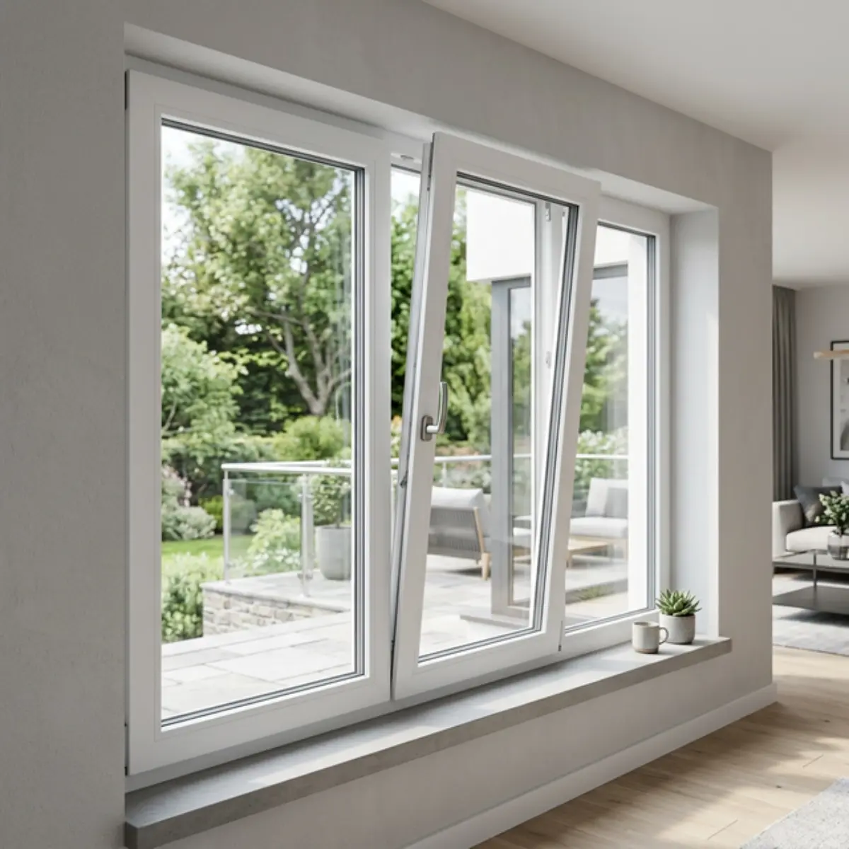 Moderne bodentiefe Fenster mit natürlichem Lichteinfall